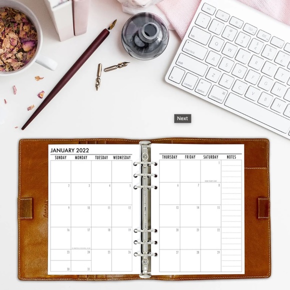 CG Accessories - Fits Filofax Agenda 2022 Calendar Insert Refill-all sizes available.